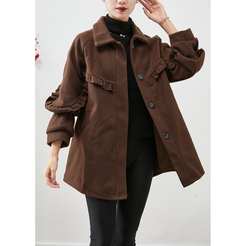 Art Chocolate Ruffled Patchwork Woolen Jacket Fall