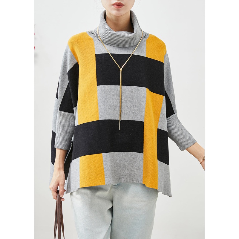 Art Grey Oversized Print Knit Tops Batwing Sleeve