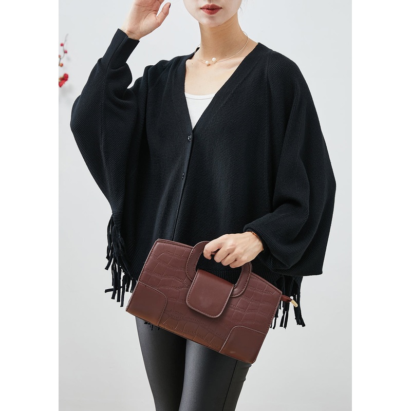 Beautiful Black Oversized Tasseled Knit Coats Fall