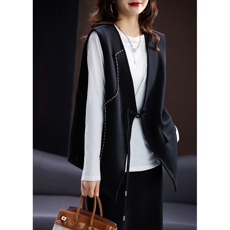 Brief Black Patchwork Button Waistcoat Sleeveless