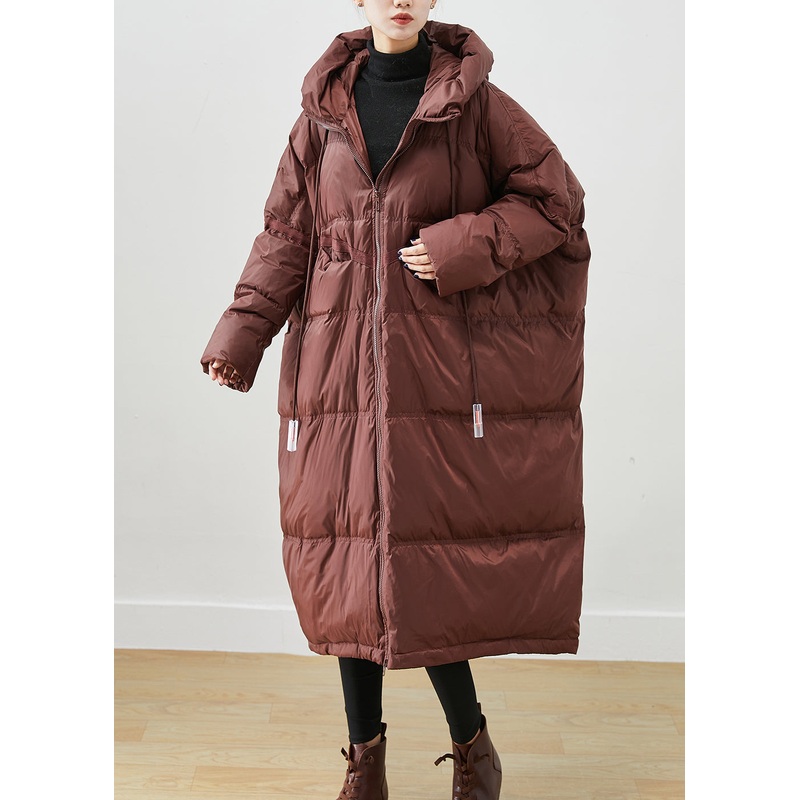 Chocolate Oversized Duck Down Jackets Hooded Drawstring Winter