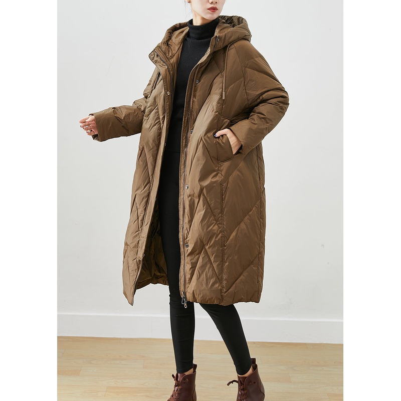 Coffee Warm Fine Cotton Filled Puffers Jackets Oversized Hooded Winter