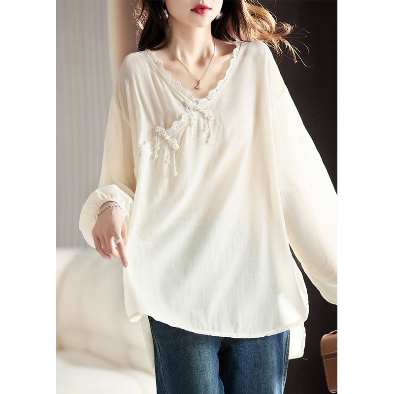 Elegant Apricot Ruffled Patchwork Low High Design Silk Velour Shirt Long Sleeve