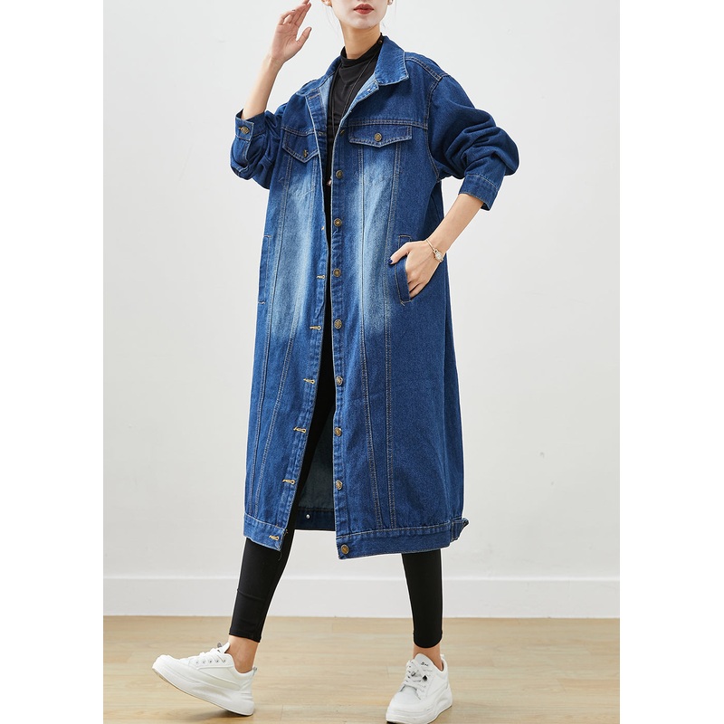 Fashion Blue Oversized Button Down Denim Trench Fall