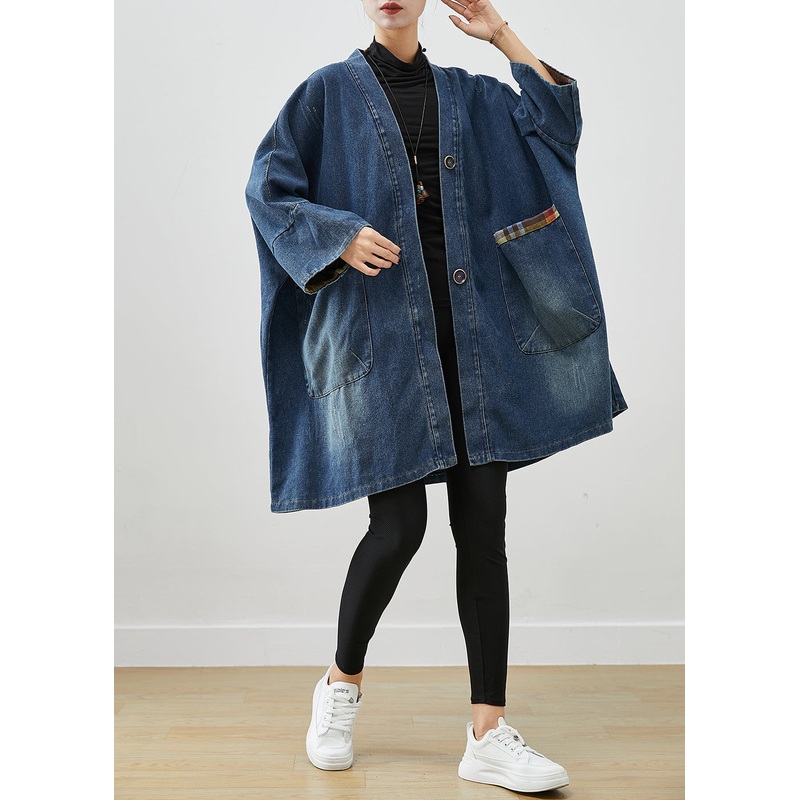 Fashion Blue Oversized Patchwork Denim Coats Fall