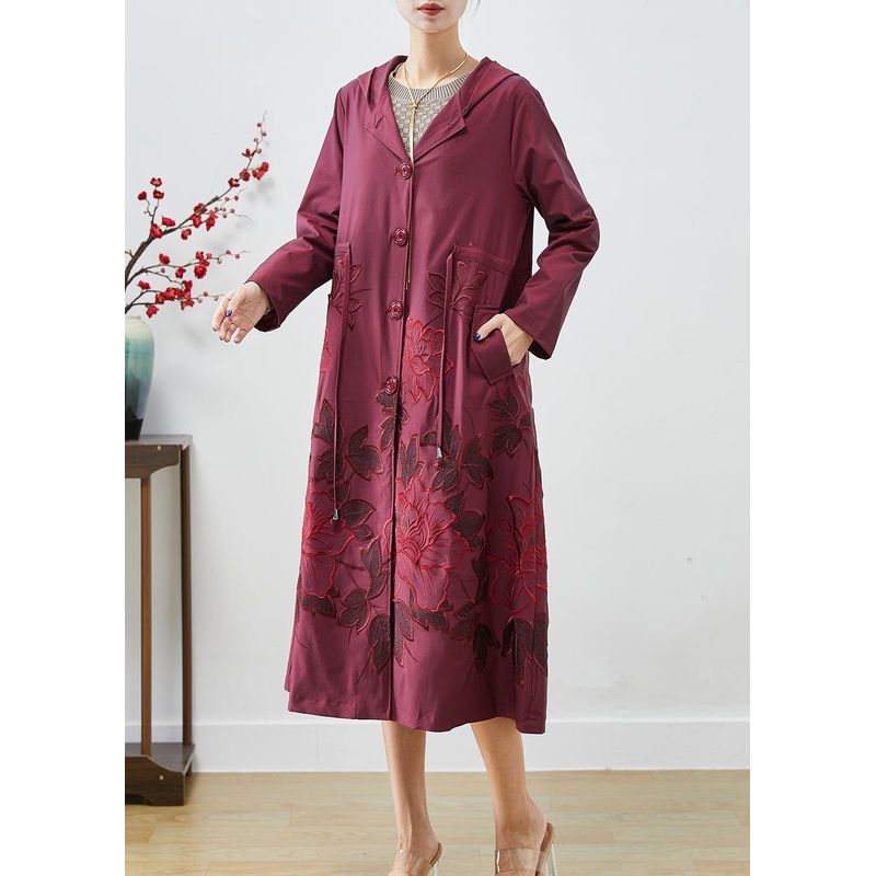 French Mulberry Embroideried Drawstring Spandex Coats Fall