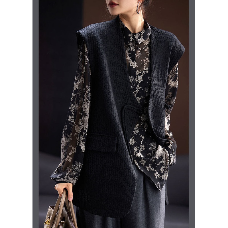 Handmade Black V Neck Button Cozy Waistcoat Fall