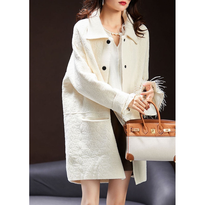 Italian Beige Peter Pan Collar Tassel Patchwork Velour Coats Fall