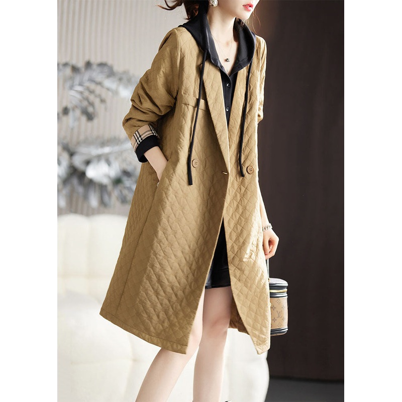 Jacquard Camel Notched Button Long Coat Long Sleeve