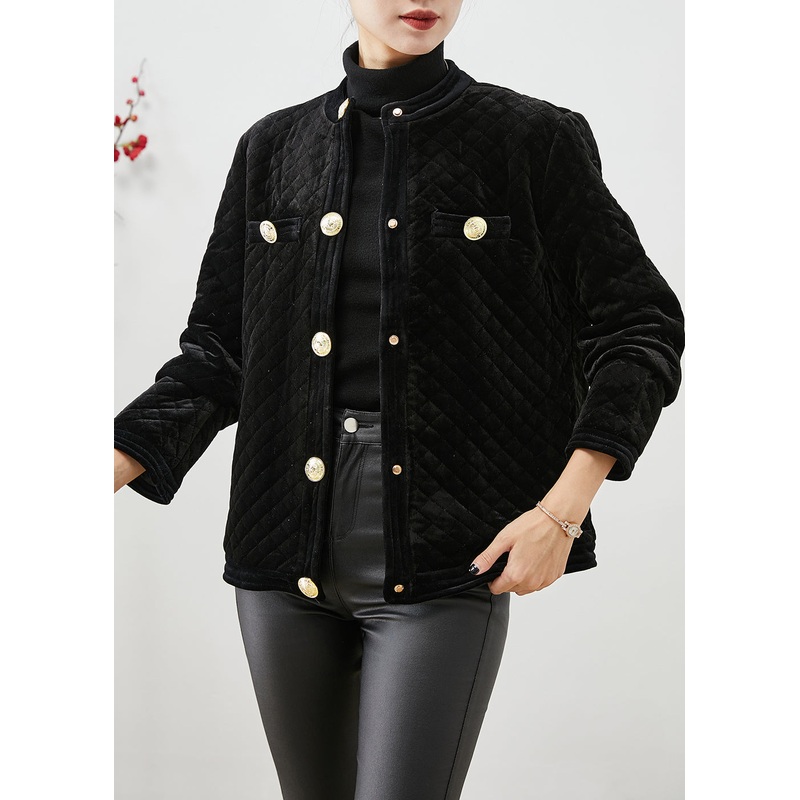 Slim Fit Black Metal Buttons Silk Velour Fine Cotton Filled Jacket Winter