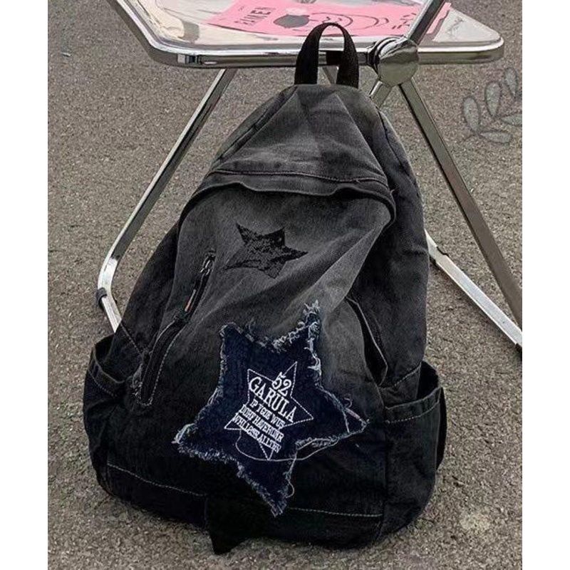 Fine Black Gradient Large Capacity  Denim Backpack Bag