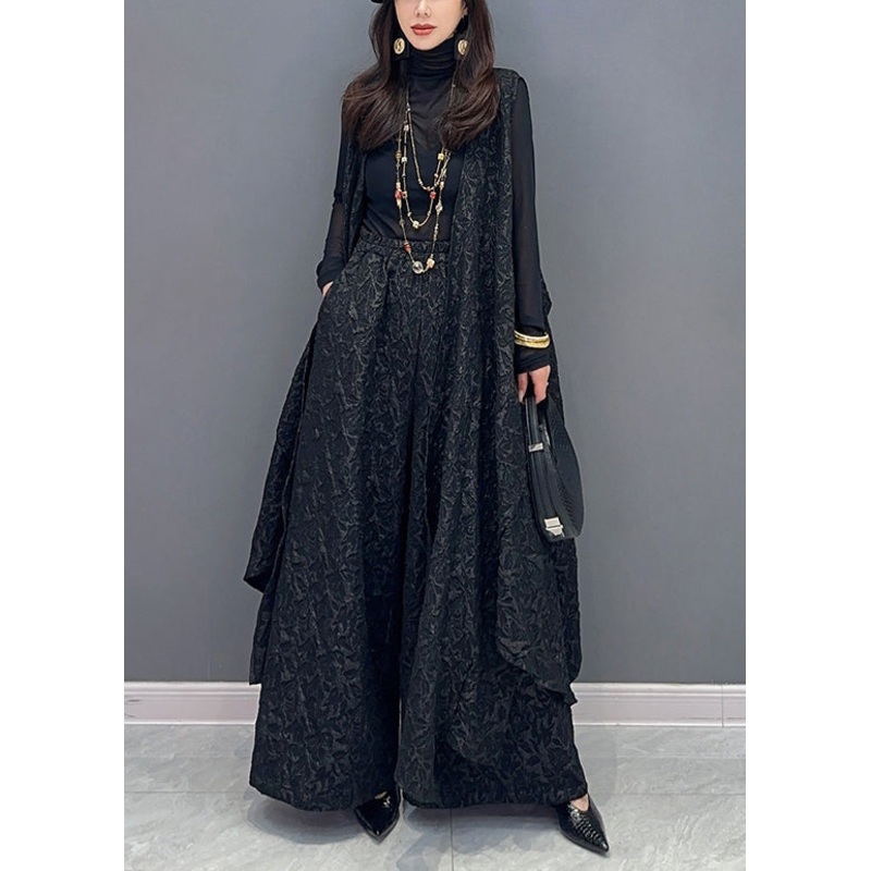 Jacquard Black Asymmetrical Patchwork Cotton Two Pieces Set Sleeveless