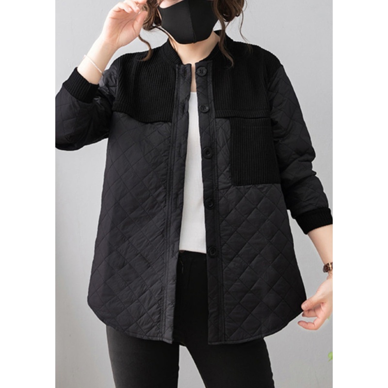 Loose Black Button Patchwork Thin Cotton Coat Long Sleeve