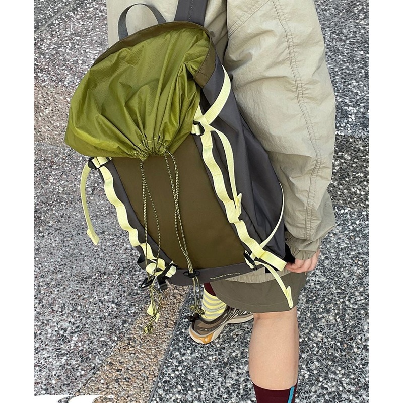 Natural Blackish Green Drawstring Patchwork Outdoors Backpack Bag