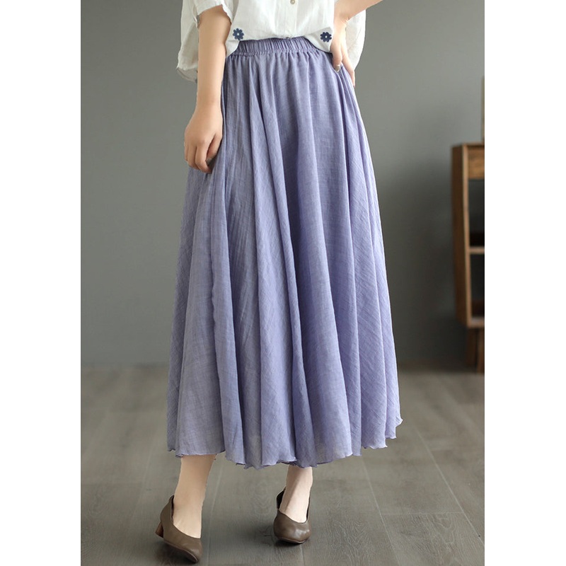 New Purple Elastic Waist Patchwork Cotton Pleated Skirt