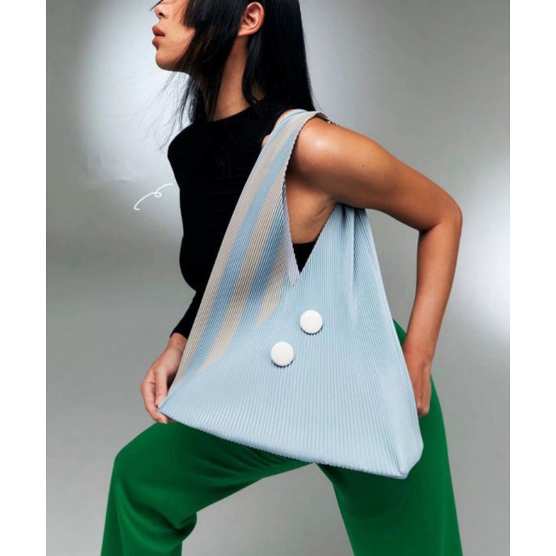 Original Design Light Blue Wrinkled Splicing Satchel Handbag