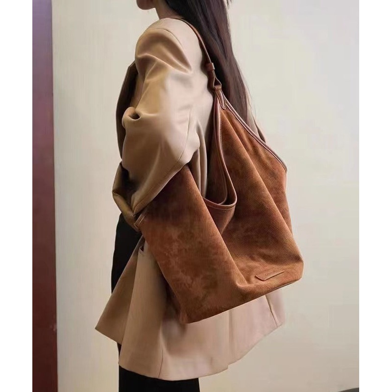 Retro Brown Large Capacity Corduroy Satchel Handbag