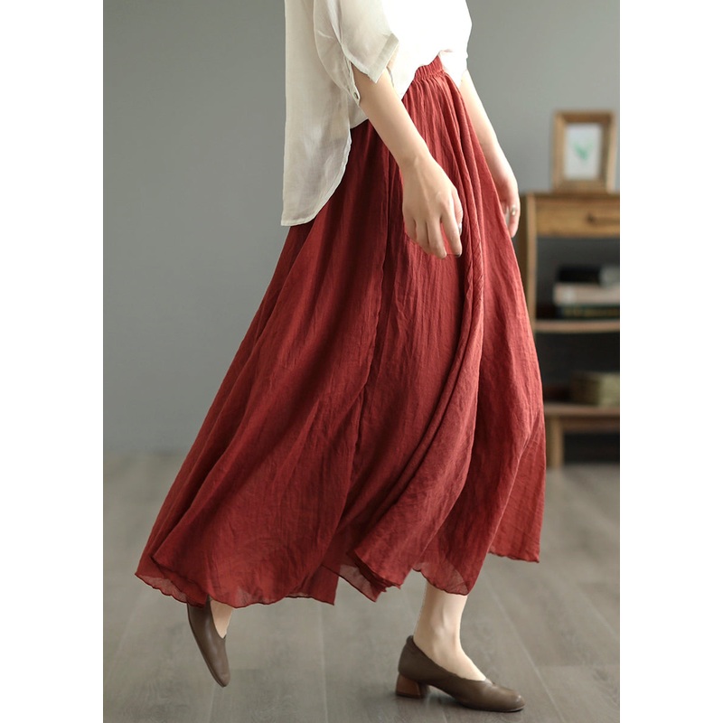 Simple Wine Red Wrinkled Elastic Waist Cotton Skirt Fall