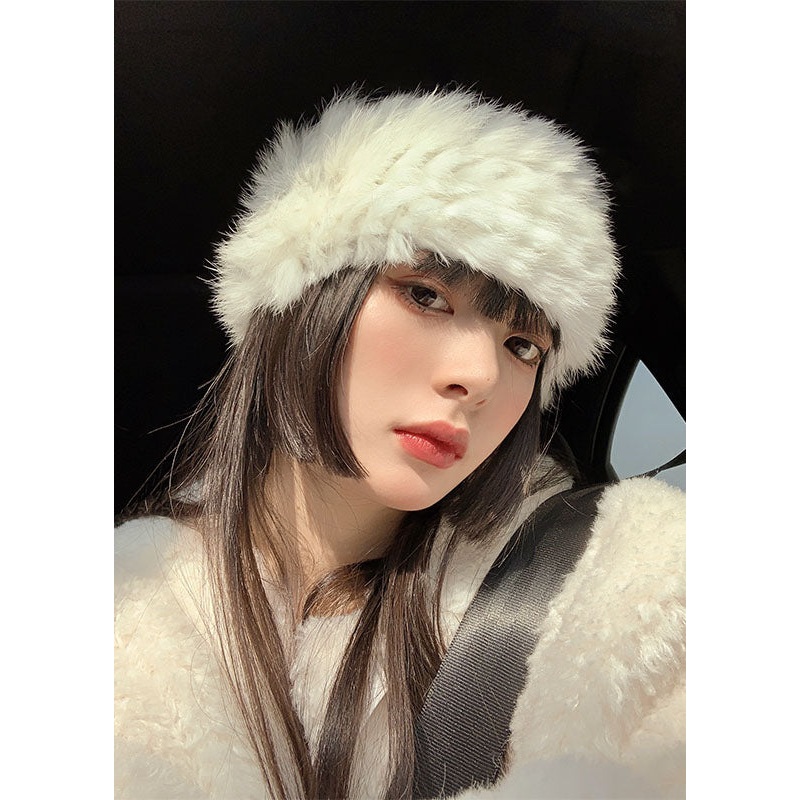 Art Beige Fuzzy Fur Fluffy Leather And Fur Hat