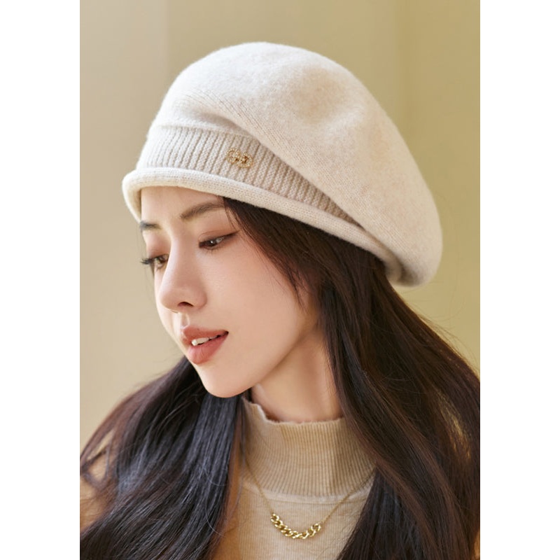 Autumn And Winter Beige Warm Versatile Woolen Beret Hat