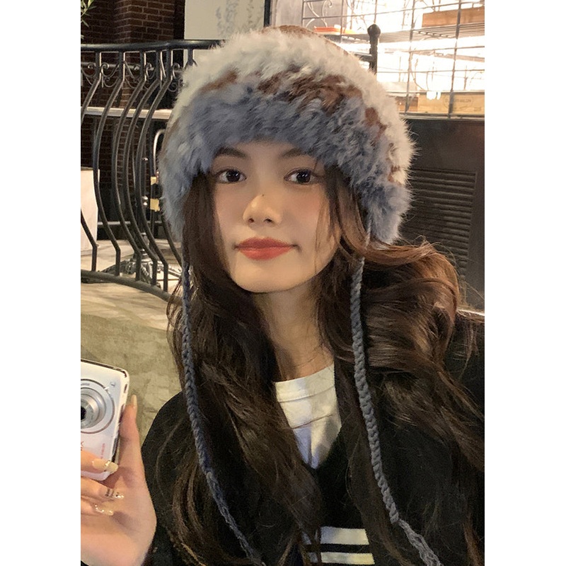 Autumn Winter Brown Grey Warm Rabbit Hair Knitted Boonie Hat