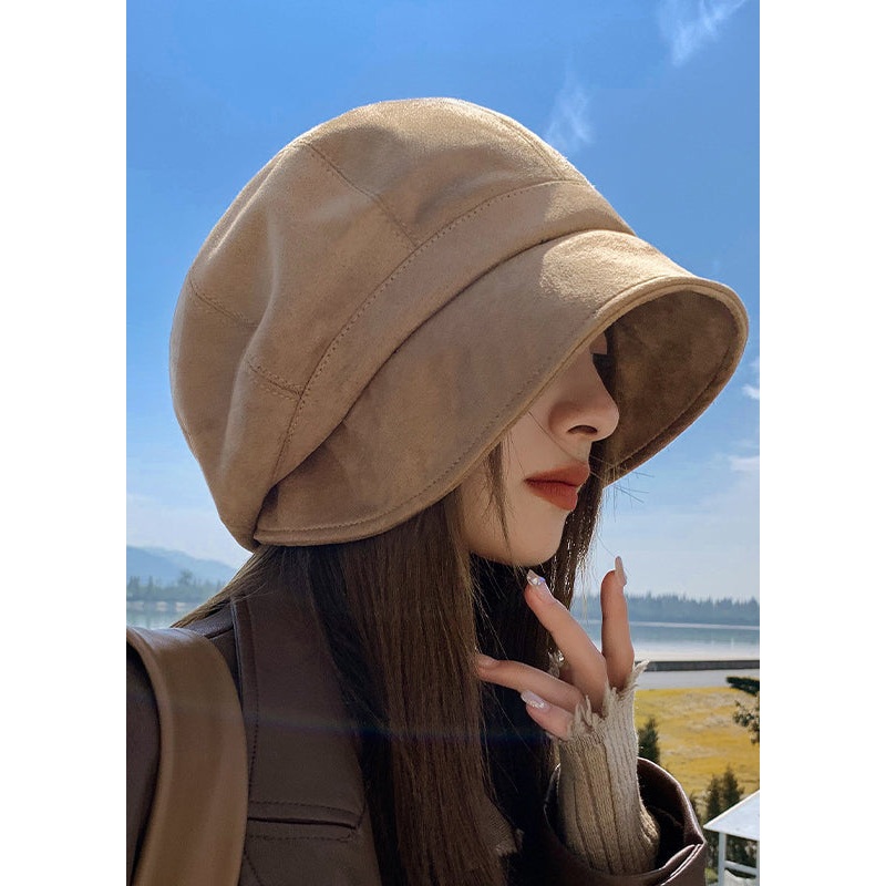 Autumn Winter French Khaki Suede Bucket Hat