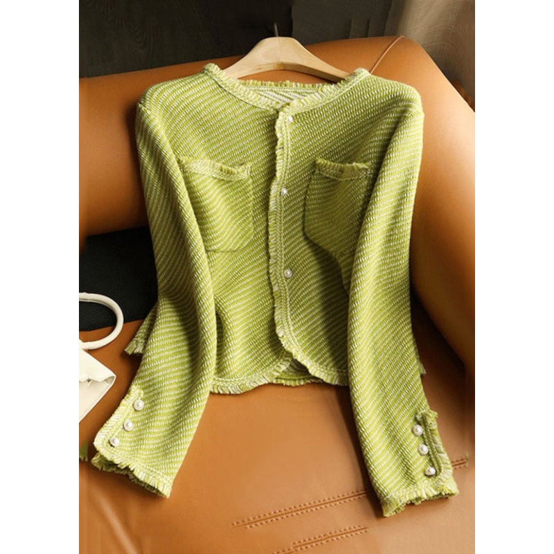 Beautiful Green O Neck Button Patchwork Cotton Coats Fall