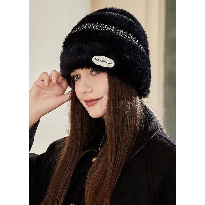 Boutique Black Patchwork Knitted Cotton Bonnie Hat
