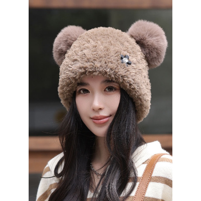 Boutique Khaki Warm Fleece Knitted Cotton Ear Protection Bonnie Hat