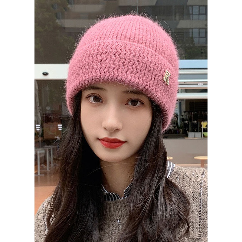 Casual Pink Cashmere Thick Knitted Cotton Bonnie Hat