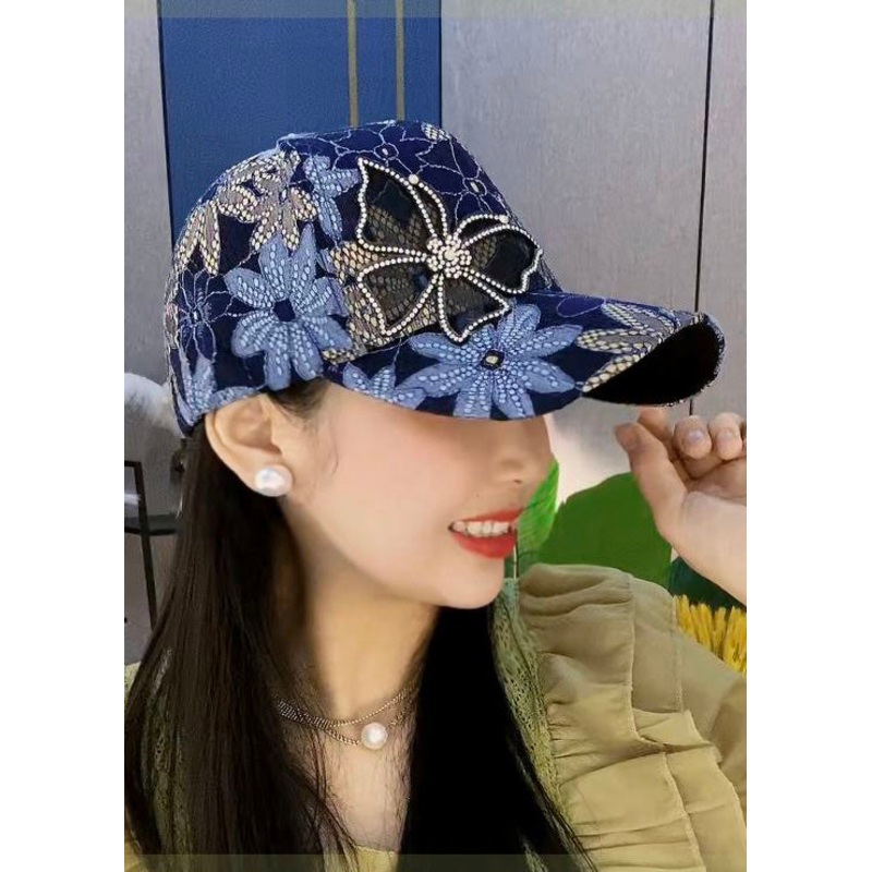 Chic Blue Lace Butterfly Zircon Patchwork Baseball Cap Hat