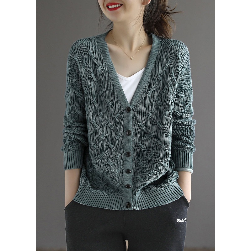 Classy Lake Blue Button V Neck Knit Cardigans Spring