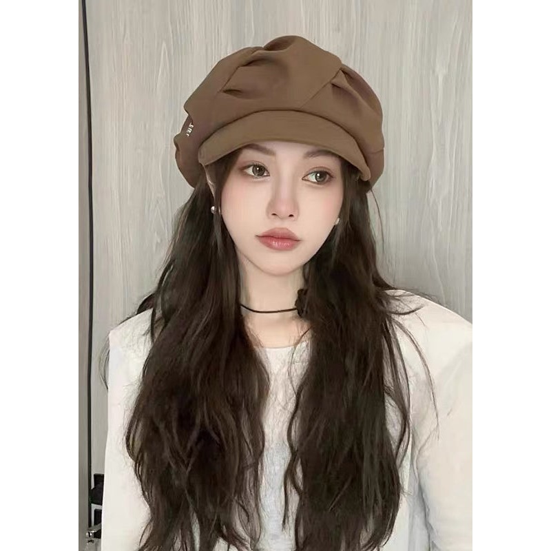 Coffee Octagonal Woolen Beret Autumn And Winter