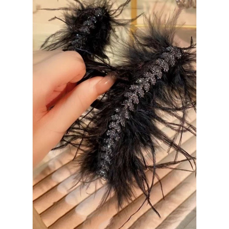 Elegant Black Large Size Feather Hair Ornaments