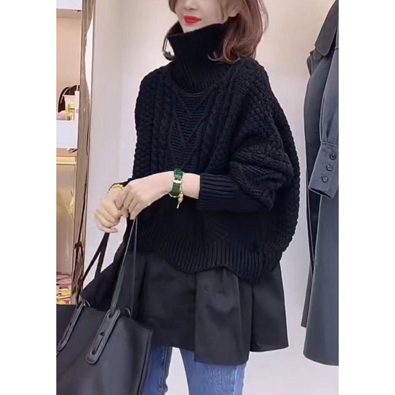 Elegant Black Turtle Neck fashion Knit Sweater Tops Winter