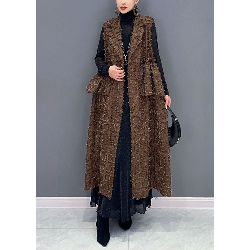 Elegant Brown Pockets Patchwork Button Waistcoat Fall