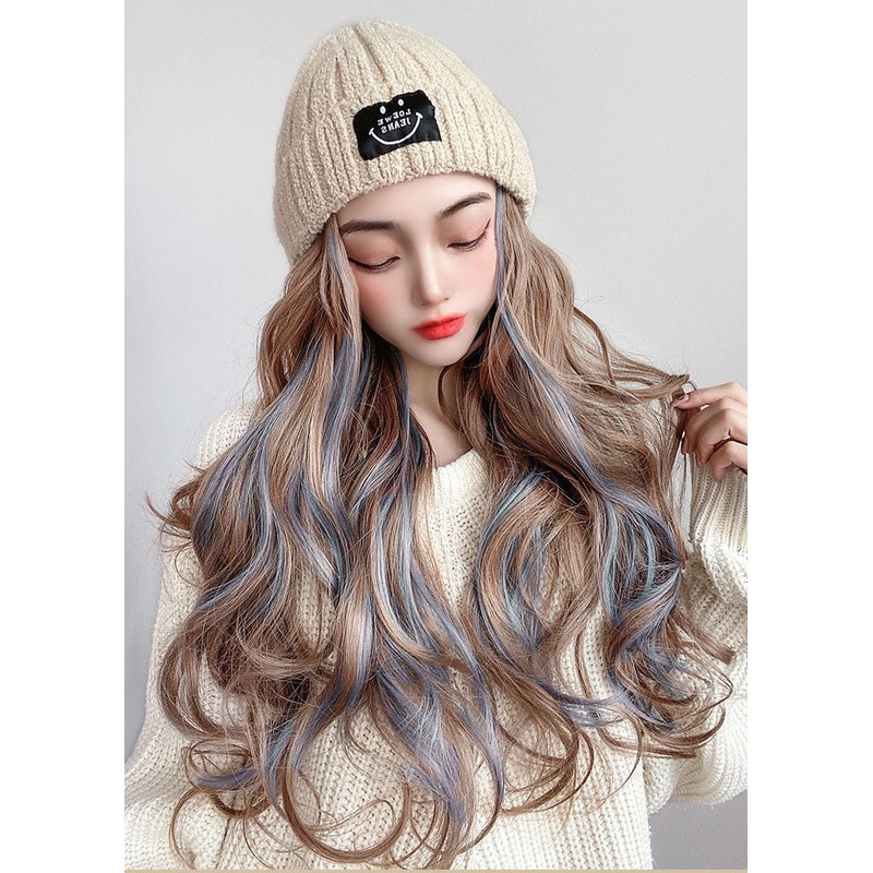 Elegant Khaki Cotton Knit Wig One Piece Bonnie Hat