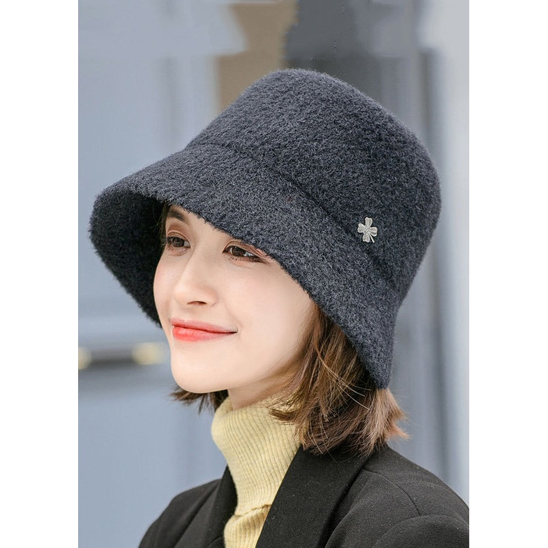 Fashion Black Versatile Woolen Bucket Hat