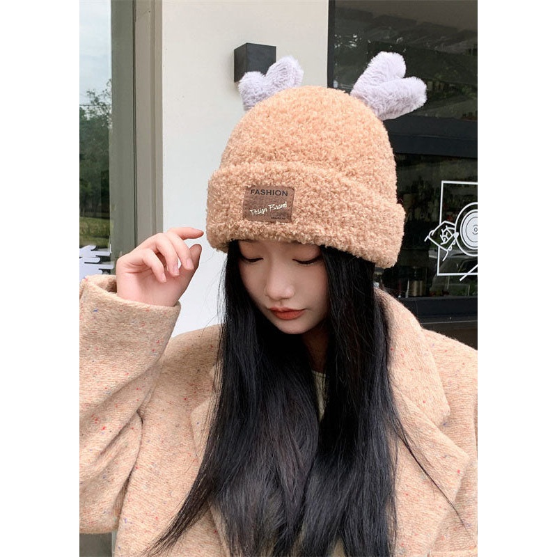 Fashion Camel Warm Fleece Antler Faux Fur Bonnie Hat