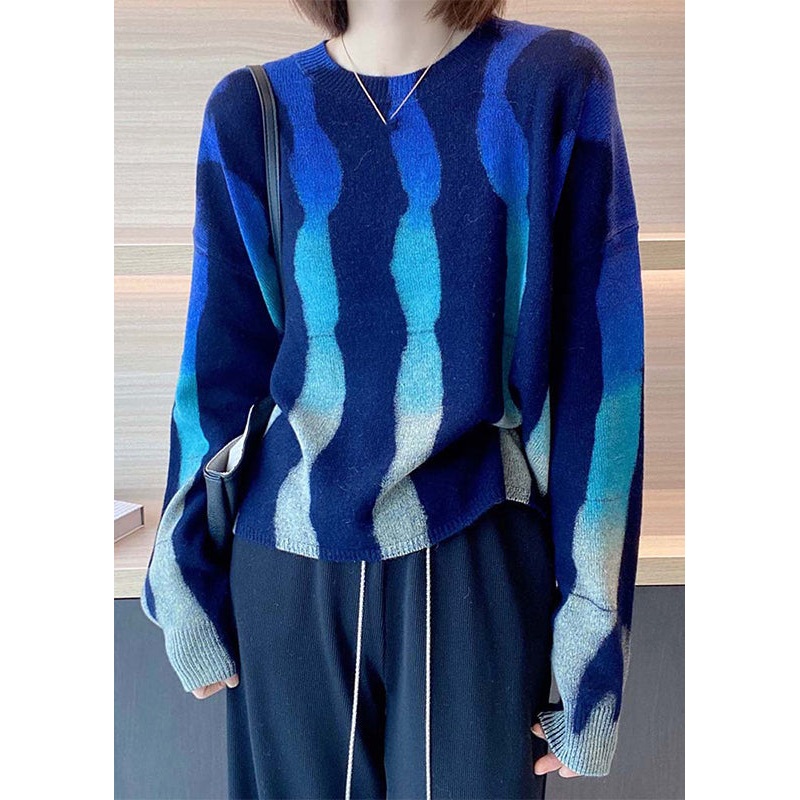 French Striped O Neck Cozy Wool Knit Sweaters Long Sleeve