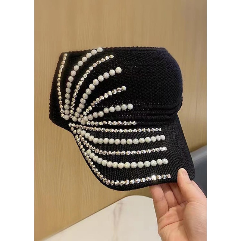 Handmade Black Zircon Knit Empty Roof Baseball Cap Hat