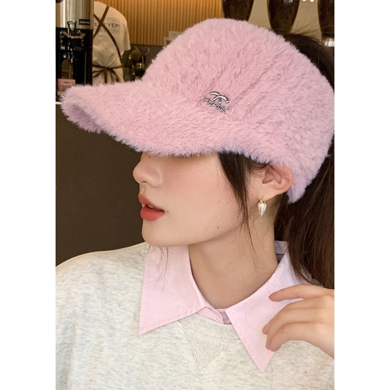 Handmade Warm Fleece Knitted Cotton Pink Baseball Cap Hat