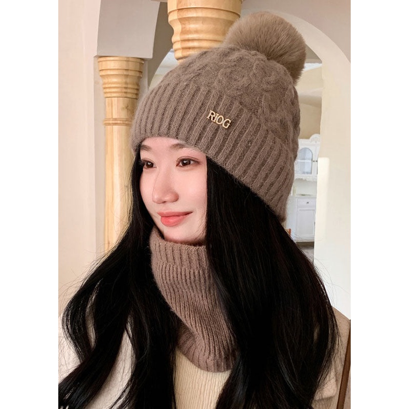 Modern Coffee Thick Fleece Knitted Cotton Bonnie Hat