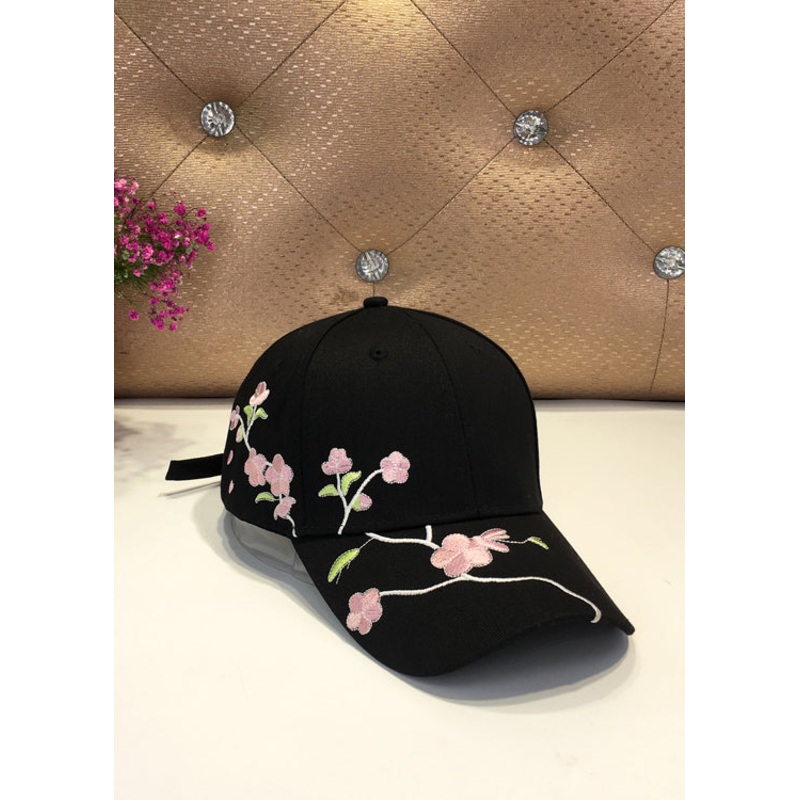 New Boho Black Floral Embroidery Baseball Cap Hat