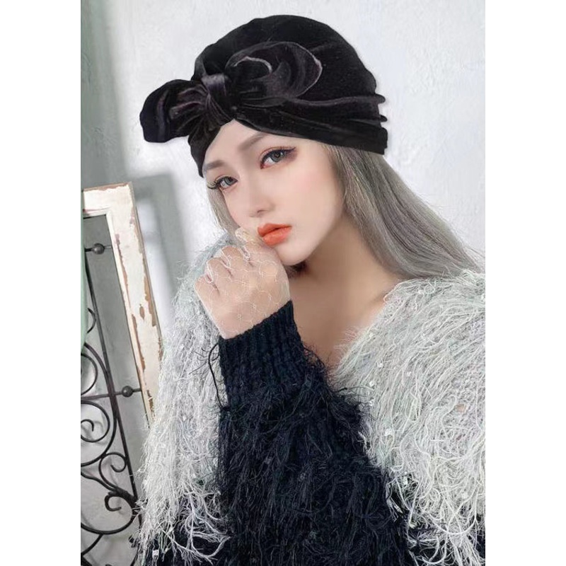 New Original Design Black Velour Bow Bonnie Hat