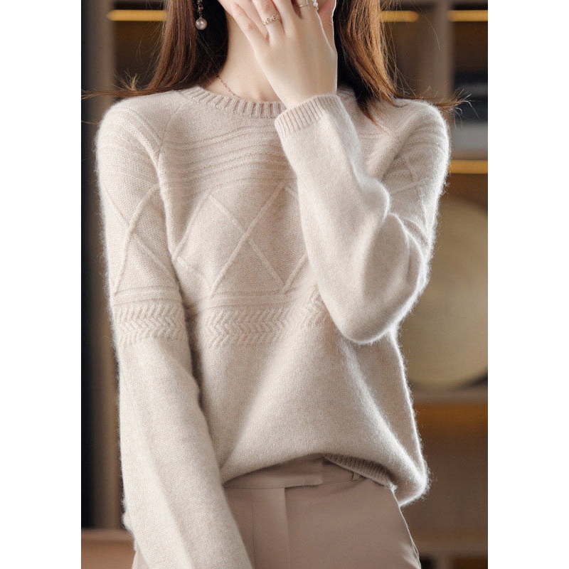 Plus Size Beige O-Neck Oversized Cashmere Sweaters Winter