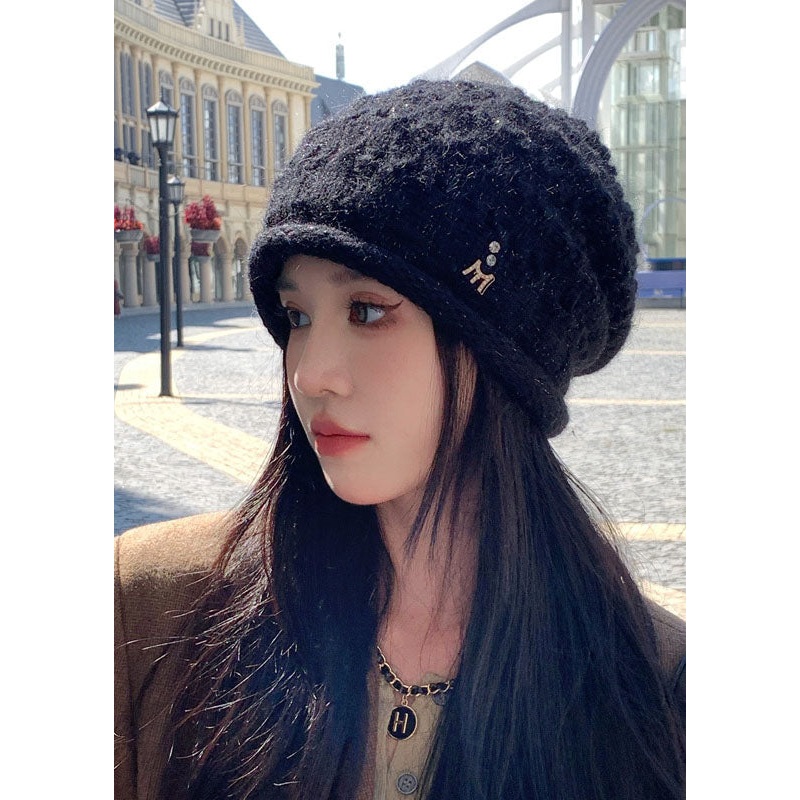 Stylish Black Rabbit hair Knitted Cotton Bonnie Hat