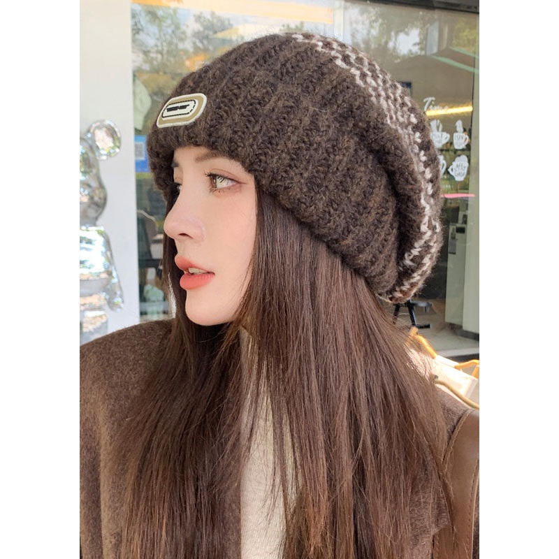 Stylish Dark Khaki Knitted Cotton Bonnie Hat