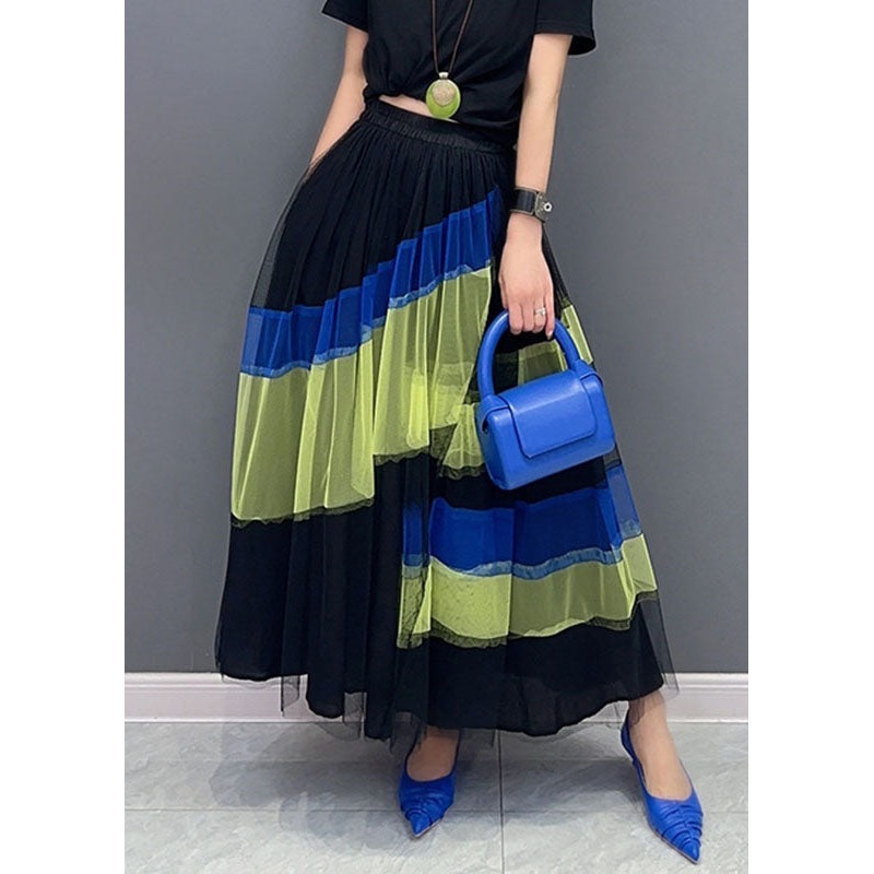 Stylish Green Asymmetrical Elastic Waist Tulle Skirts Fall