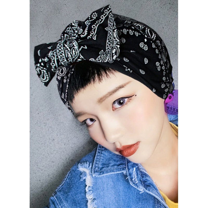 Unique Black Print Bow Patchwork Bonnie Hat